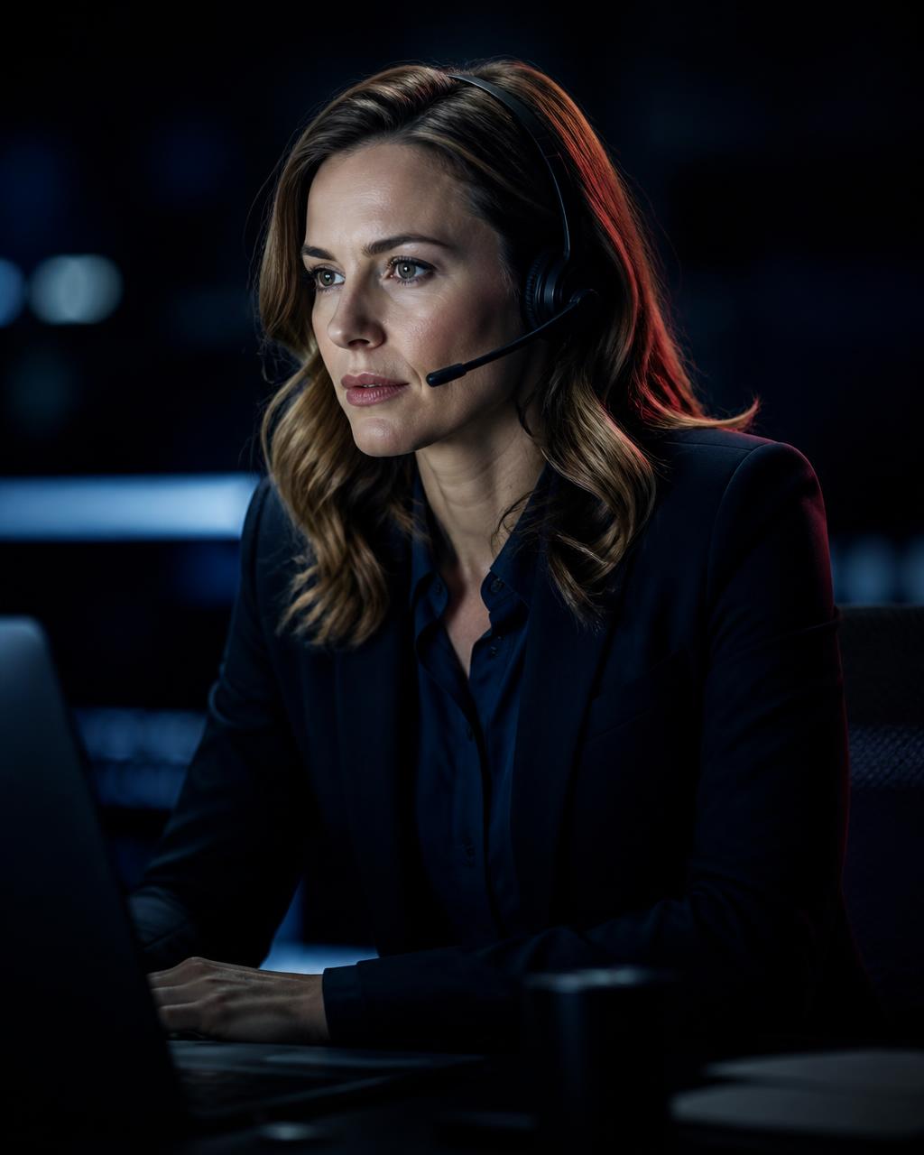 Account manager on a call at night